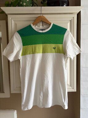 Fred Perry Green Color Block Tee Shirt Men White Medium Casual T-Shirt Preppy